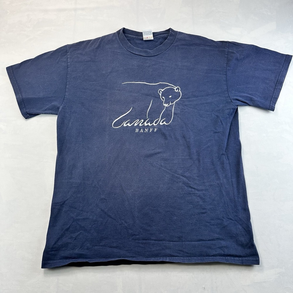 Vintage Canada Banff Polar Bear Graphic T Shirt Mens XL Blue 90s